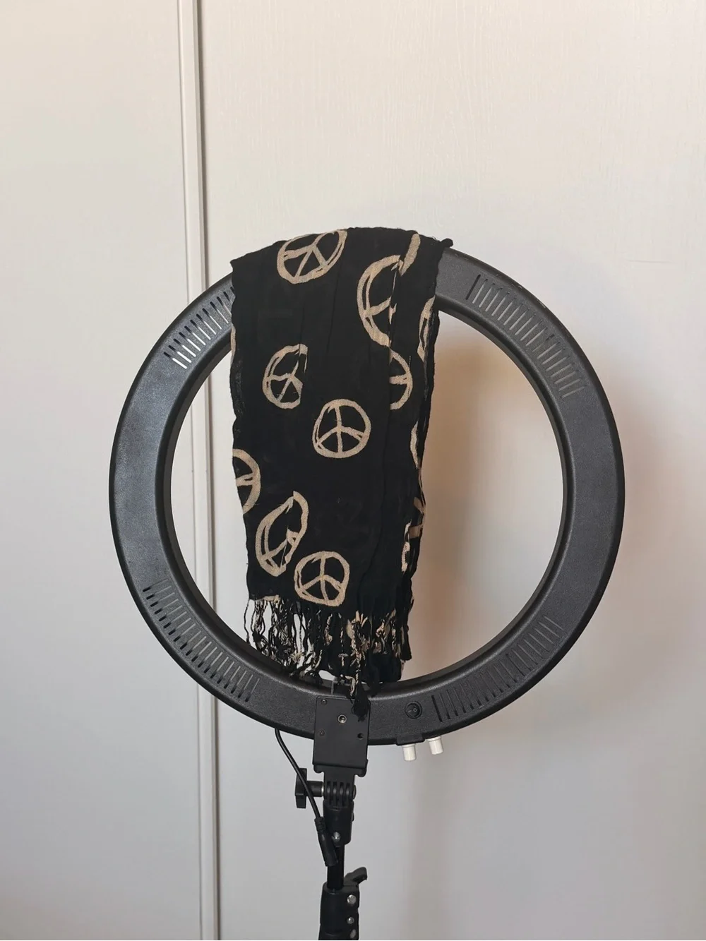 Black Peace Sign Fringe Scarf